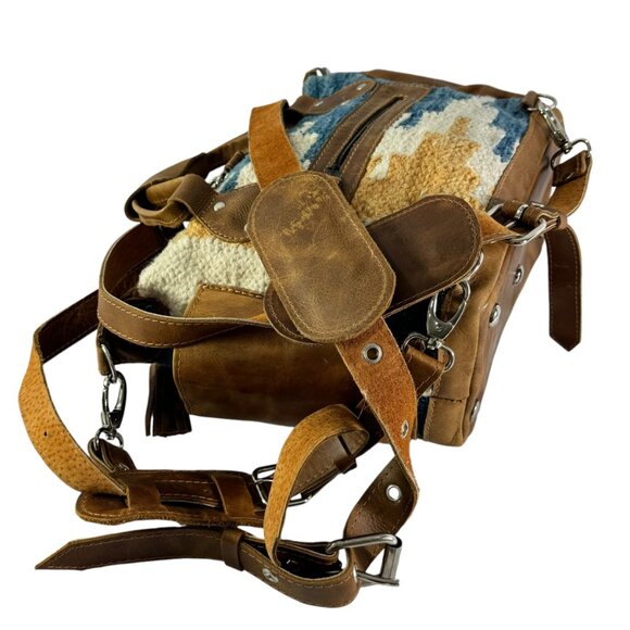 SUNDAY ISLE Multicolor Wool & Brown Leather Women's Satchel Shoulder Backpack - Picture 10 of 12